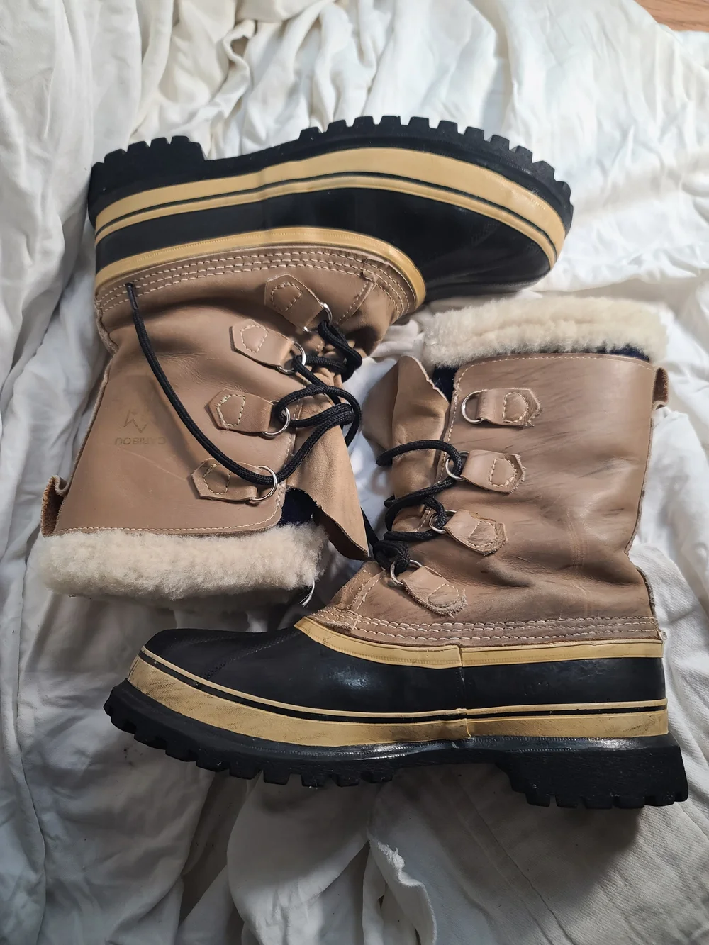 Sorel Men Tan and Black Waterproof Snow Boot with Shearling Collar